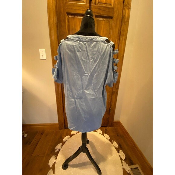 A.U.W. Blouse Chambray Denim Top Women’s Plus Size 1X Short Sleeve Casual - Picture 5 of 10